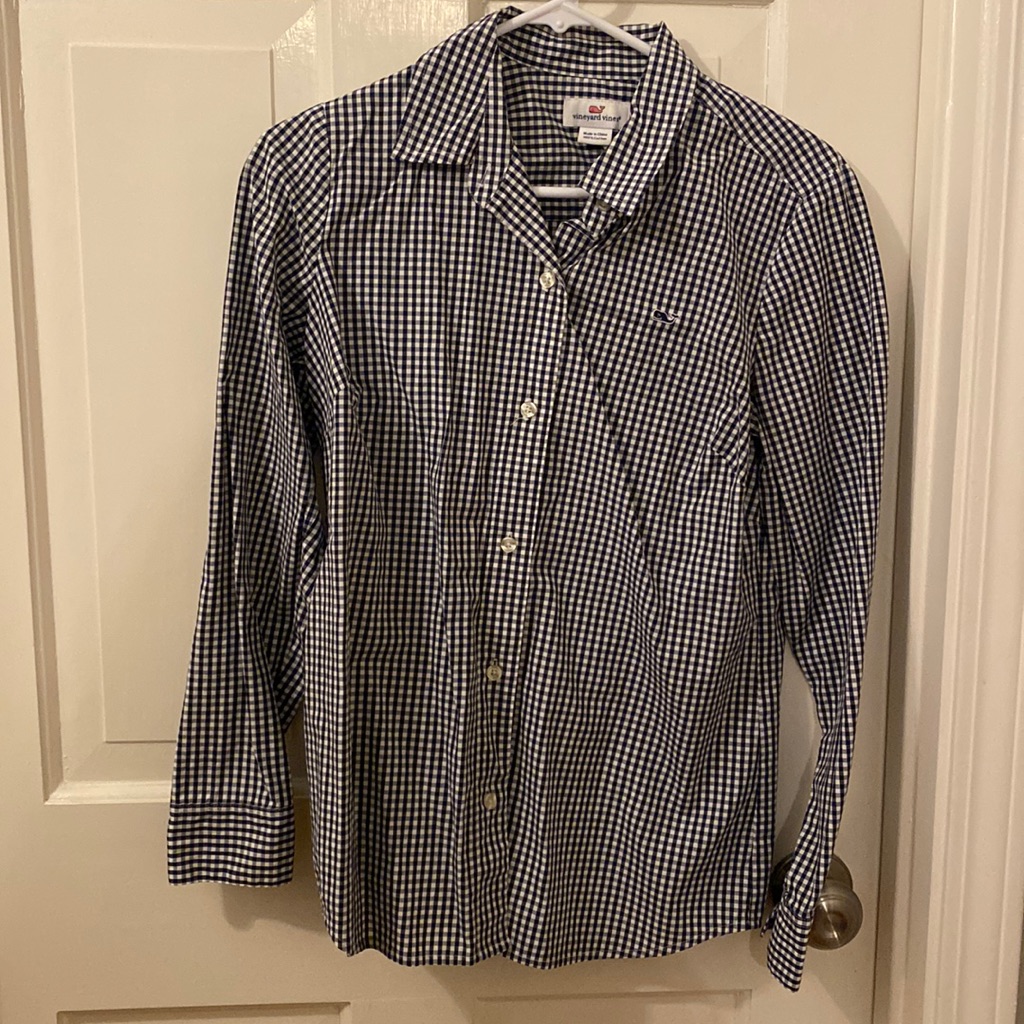 Vineyard Vines Navy Gingham Button Down Euc